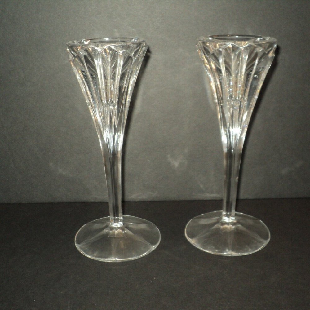 Vintage Set of 2 Lenox Oracle Crystal Taper Candlestick Holders 7" High Germany